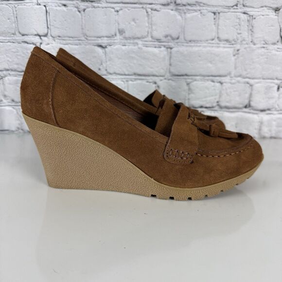 Mia Brigitta Wedge Heel Pump Suede Leather Tasseled Loafers Brown Women 10 Shoes - Picture 1 of 15